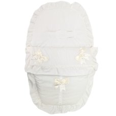 Plain Cream/ Cream Car Seat Footmuff/Cosytoes With Large Bows & Lace